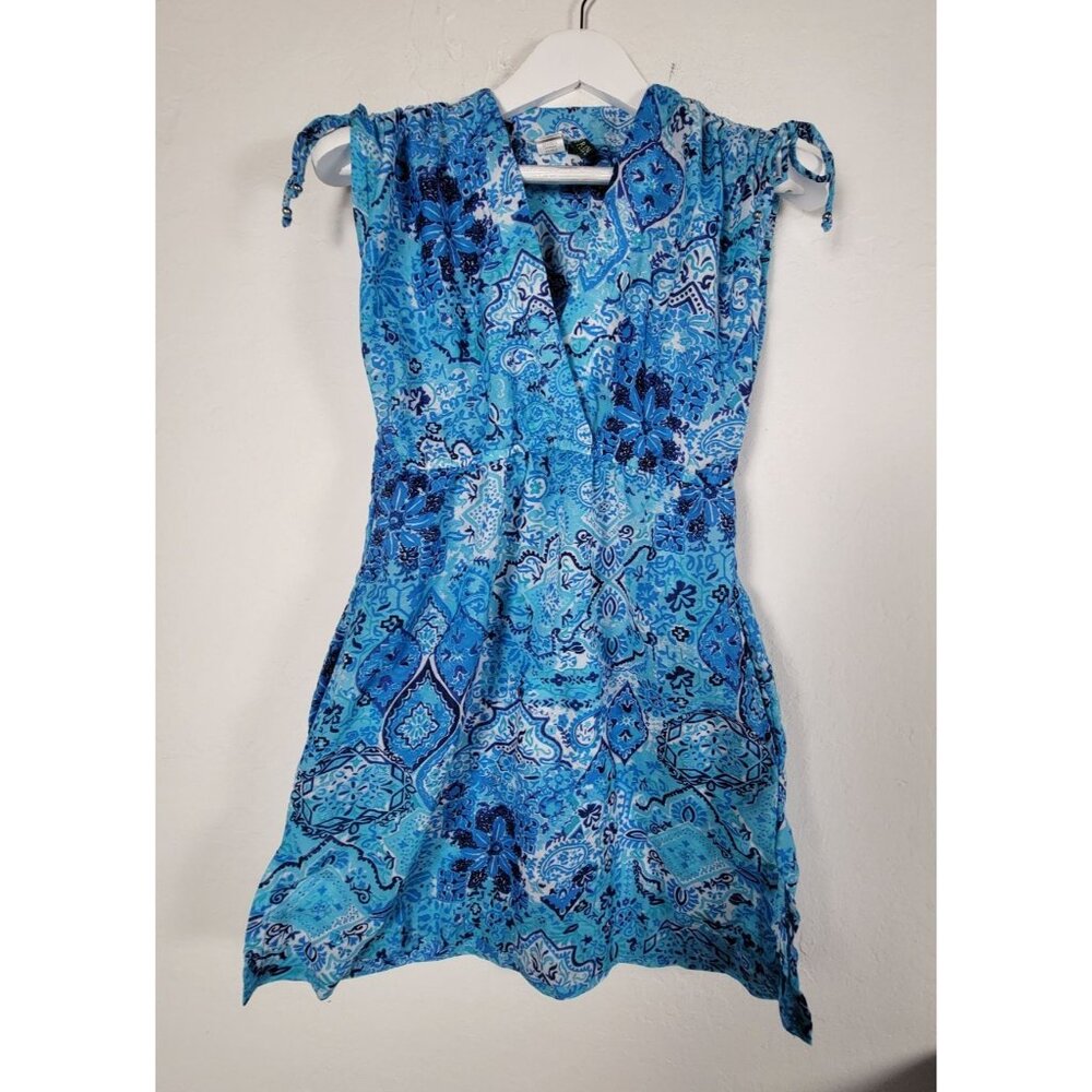 Lauren Ralph Lauren Womens Blue Paisley Sleeveless Cover-Up Swimwear Ruched
